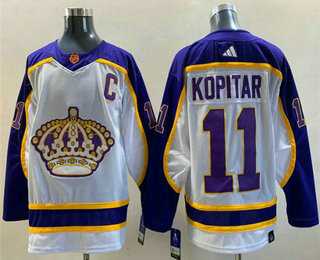 Mens Los Angeles Kings #11 Anze Kopitar White 2022 Reverse Retro Stitched Jersey